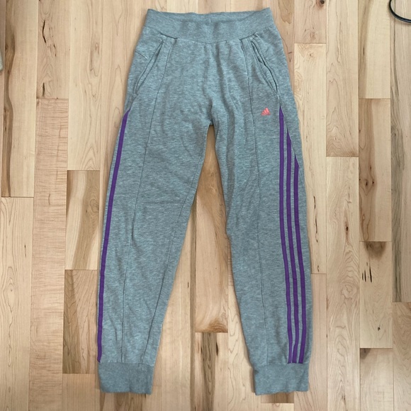 Grey and purple adidas sweatpants, kids large, fits woman’s xs - Picture 1 of 3